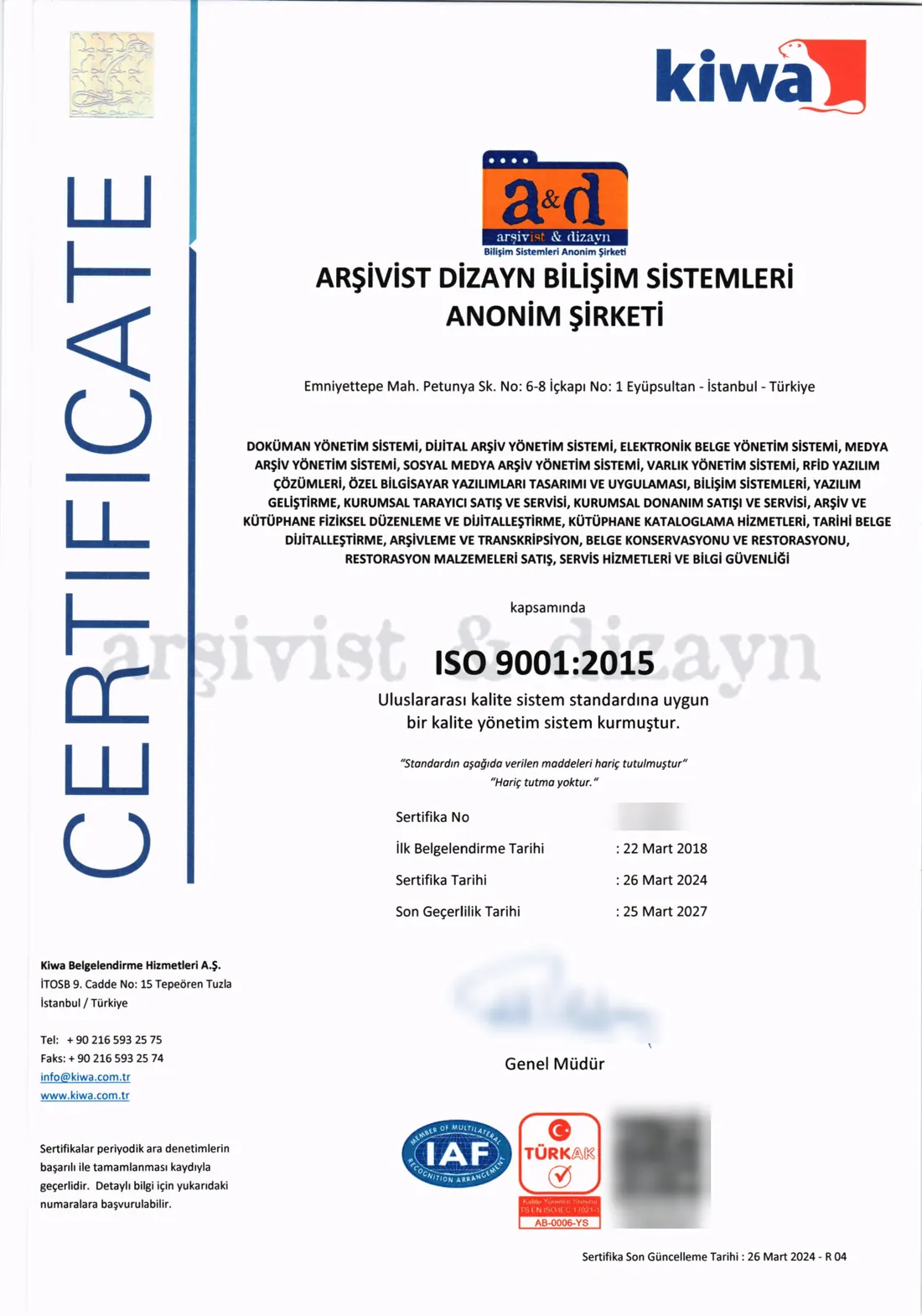 ISO 9001:2015 Kalite Yönetim Sistemi
