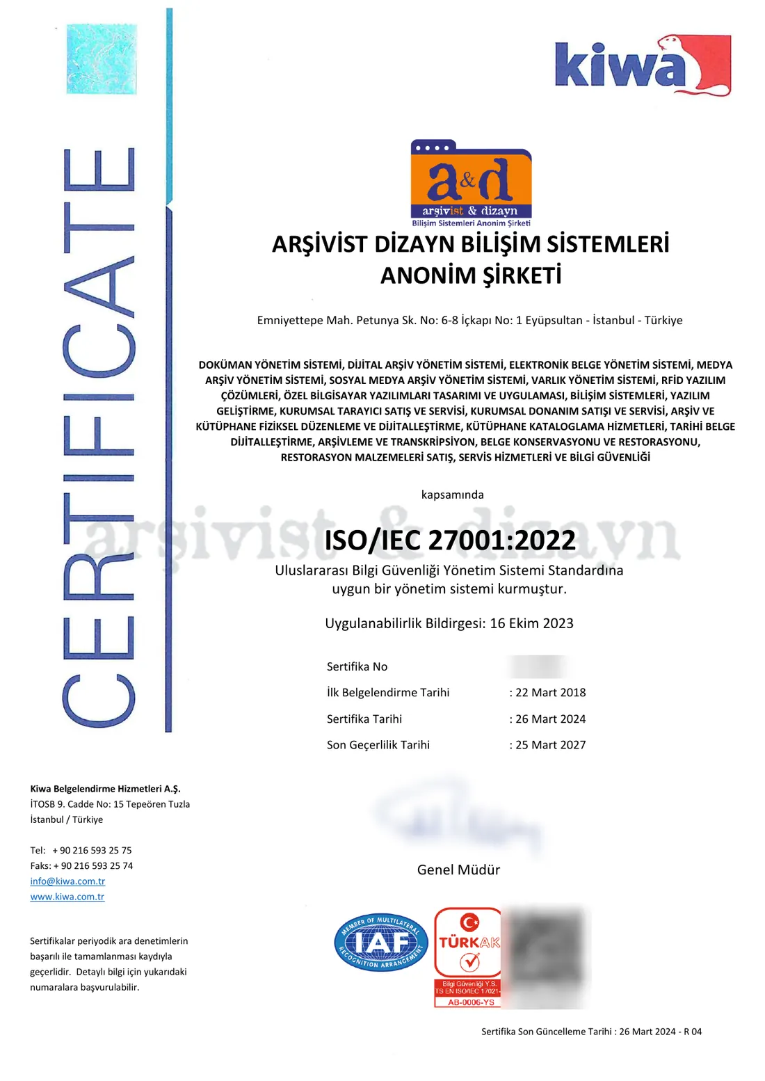 ISO/IEC 27001:2022 Bilgi Güvenliği Yönetim Sistemi