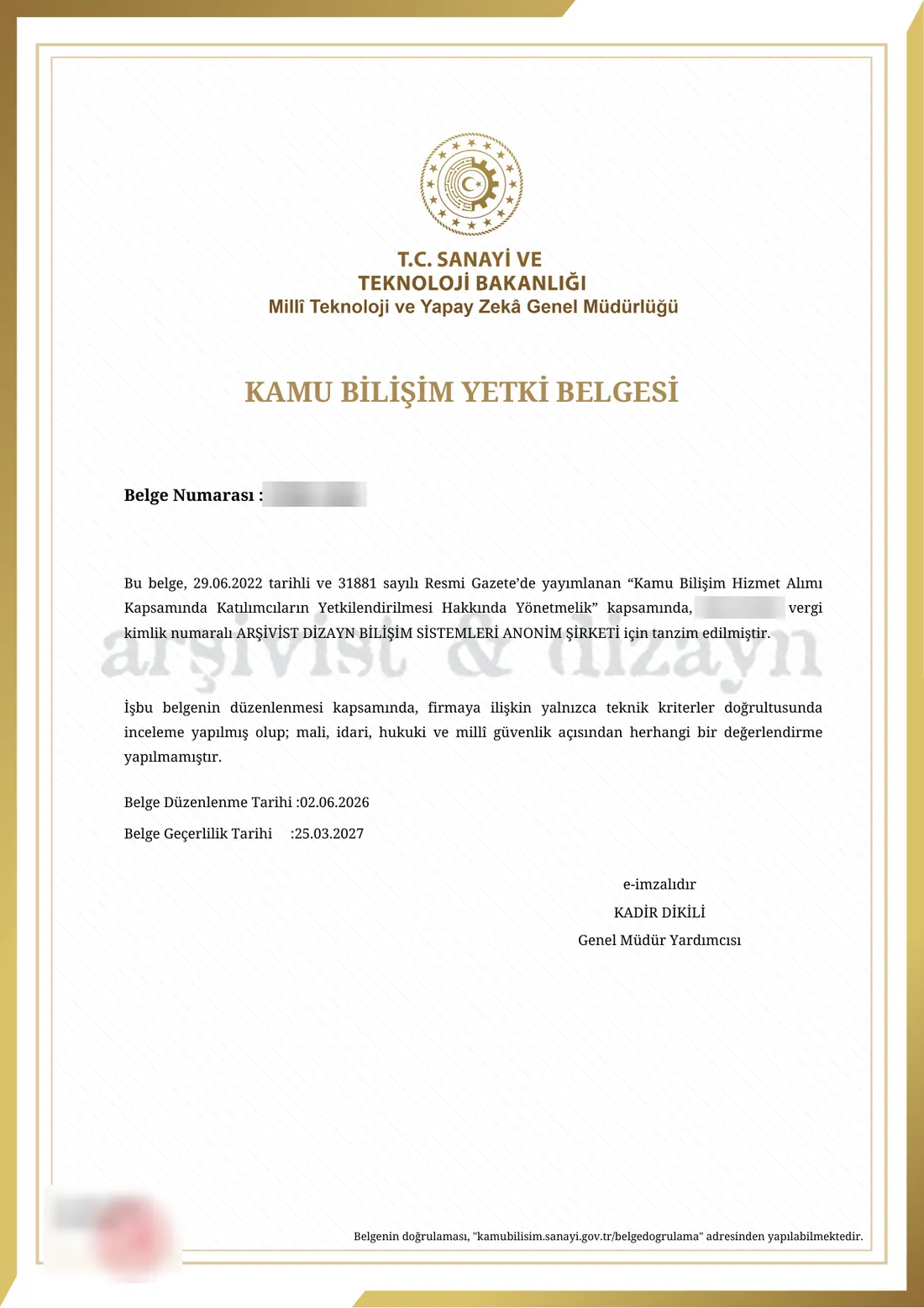 Kamu Bilişim Yetki Belgesi