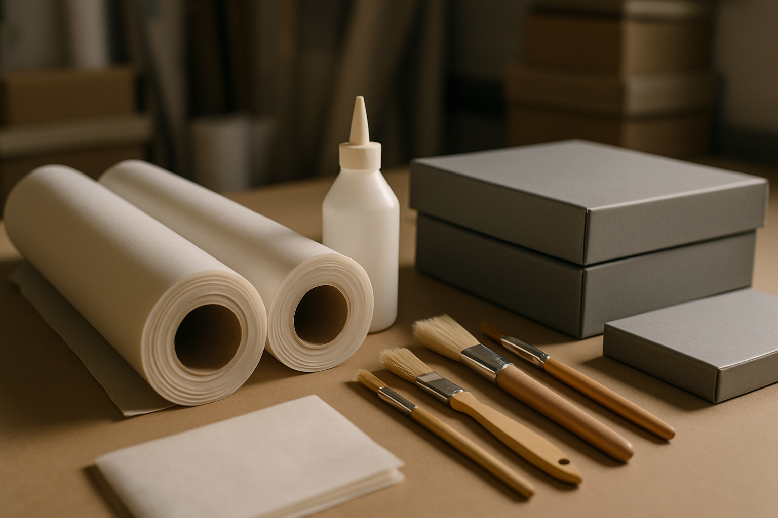 Restoration materials neatly arranged on a workbench