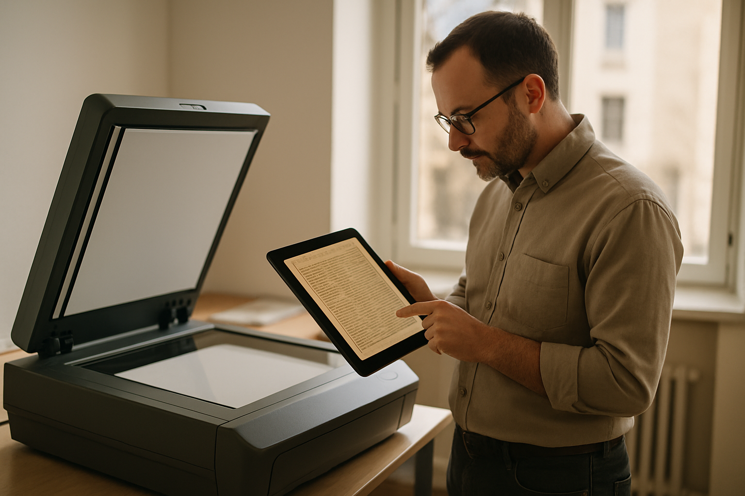 A specialist reviewing a scanned document on a tablet